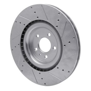 Ford Mustang Brake Rotor (1) - Front Left - R1 Concepts - Drilled & Slotted - Silver - `13-`14